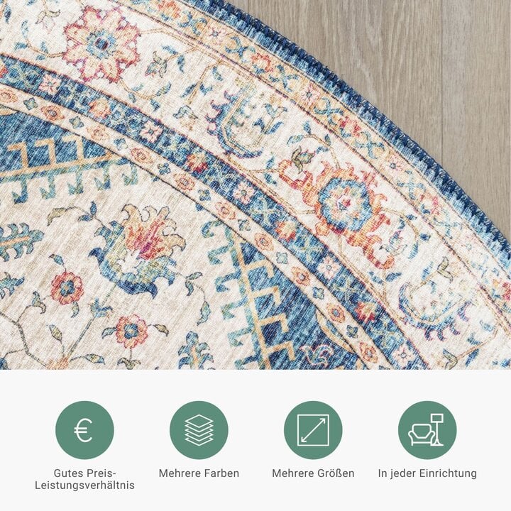 Teppich Vintage Rund - Azara Hellblau - 4