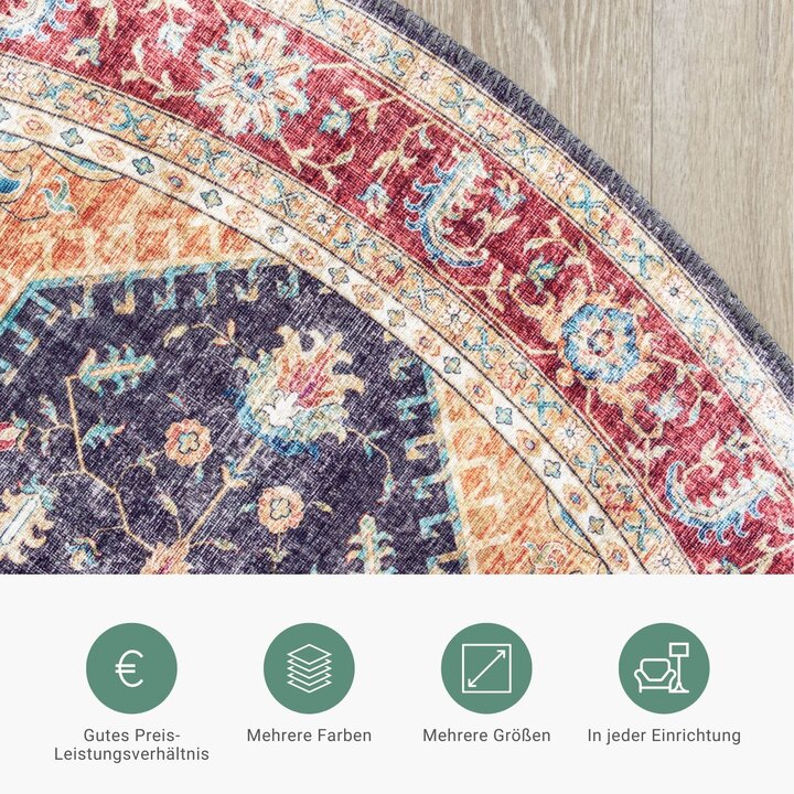 Teppich Vintage Rund - Azara Blau Rot - 4