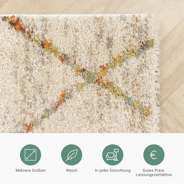 Hochflor Teppich - Blend Lines Creme Bunt - 4