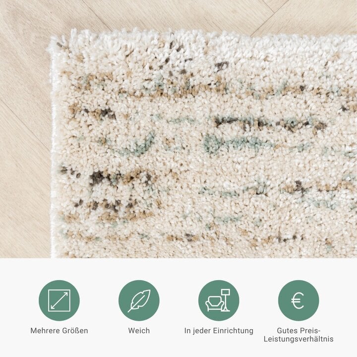 Hochflor Teppich - Blend Creme Blau - 4