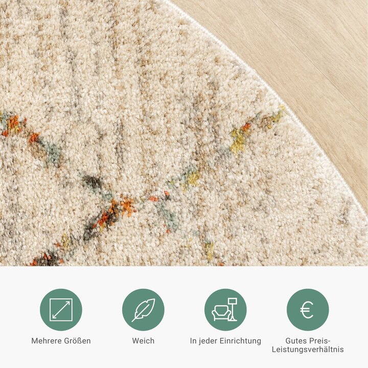 Hochflor Teppich Rund - Blend Lines Creme Bunt - 4