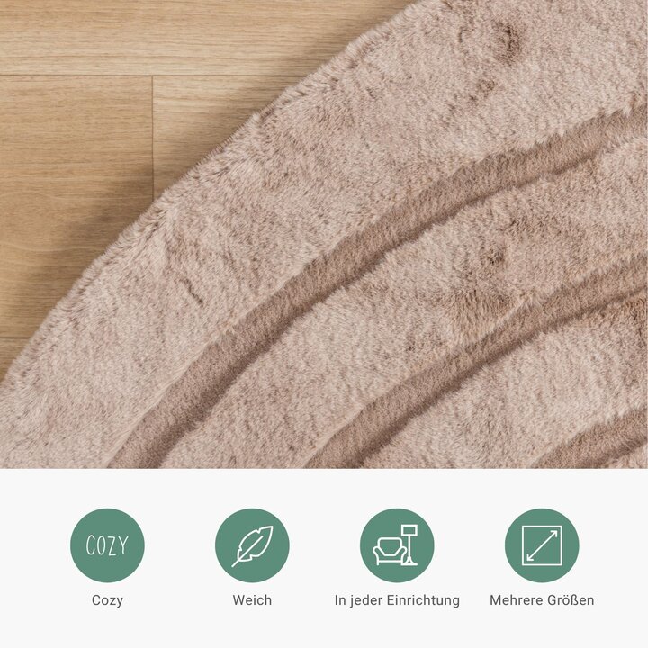 Hochflor Teppich Rund - Carvy Curves Taupe - 3