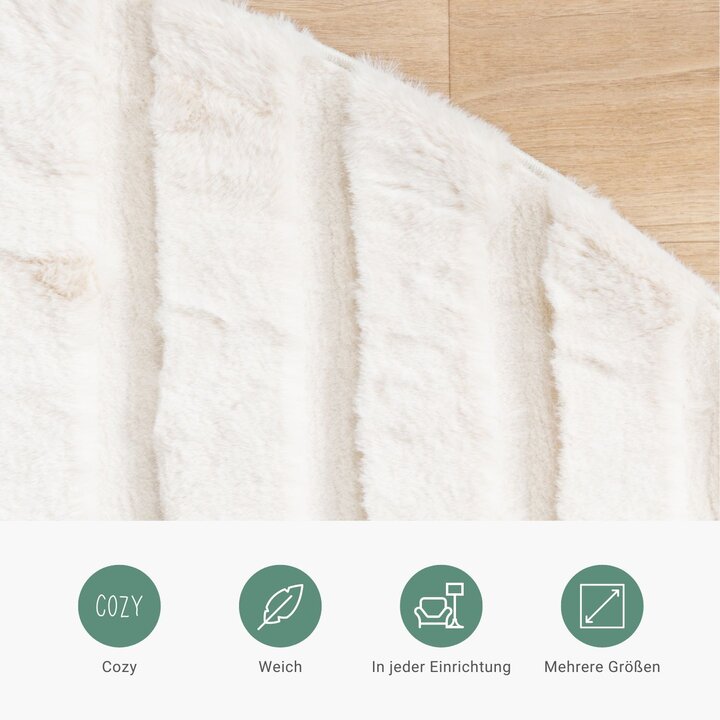 Hochflor Teppich Rund - Carvy Curves Creme - 5