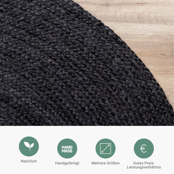 Jute Teppich Rund - Fair Schwarz - 3