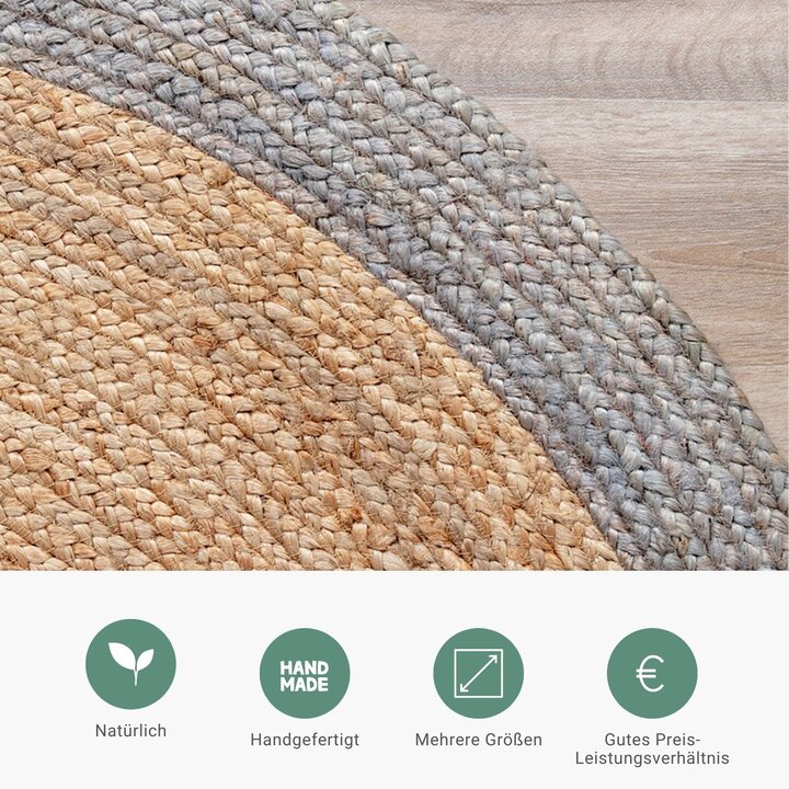 Jute Teppich Rund - Fair Natur Grau - 4