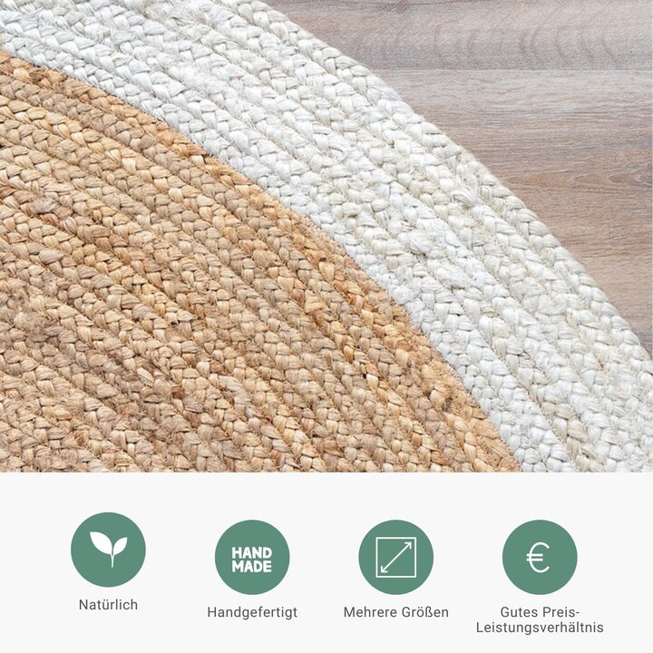 Jute Teppich Rund - Fair Natur Weiß - 4