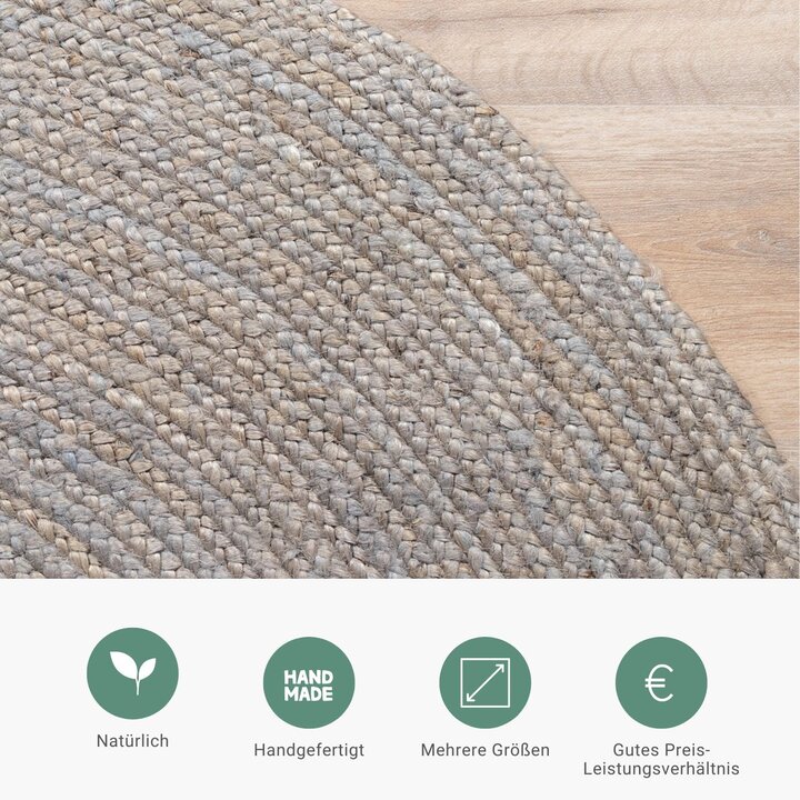 Jute Teppich Rund - Fair Grau - 3