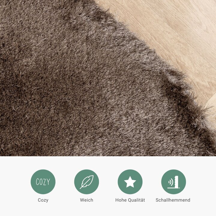 Hochflor Teppich Rund - Glorious Silber Grau - 3