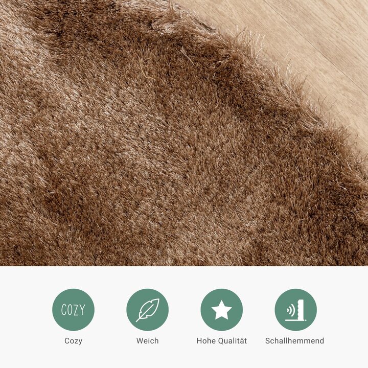 Hochflor Teppich Rund - Glorious Taupe - 4