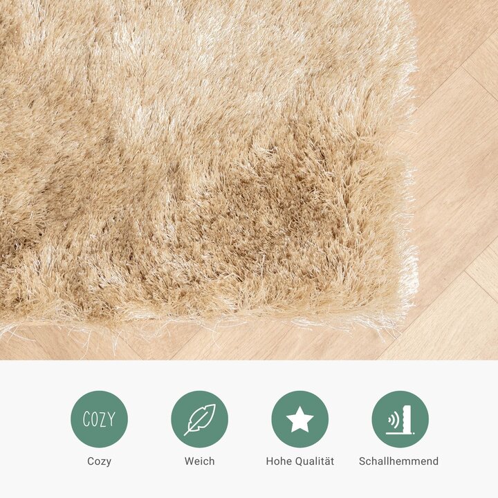 Hochflor Teppich - Glorious Champagner Creme - 4