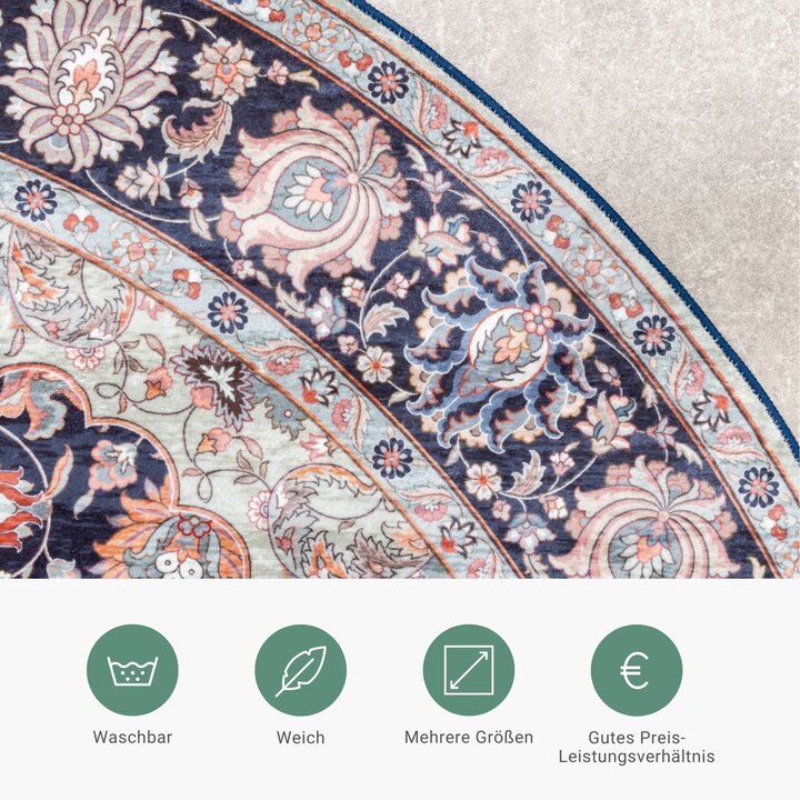 Teppich Vintage Rund - Imagine Medaillon Blau - 3