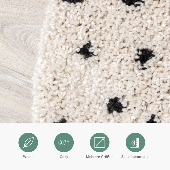 Teppich Hochflor Rund - Grand Dots Creme Schwarz - 3