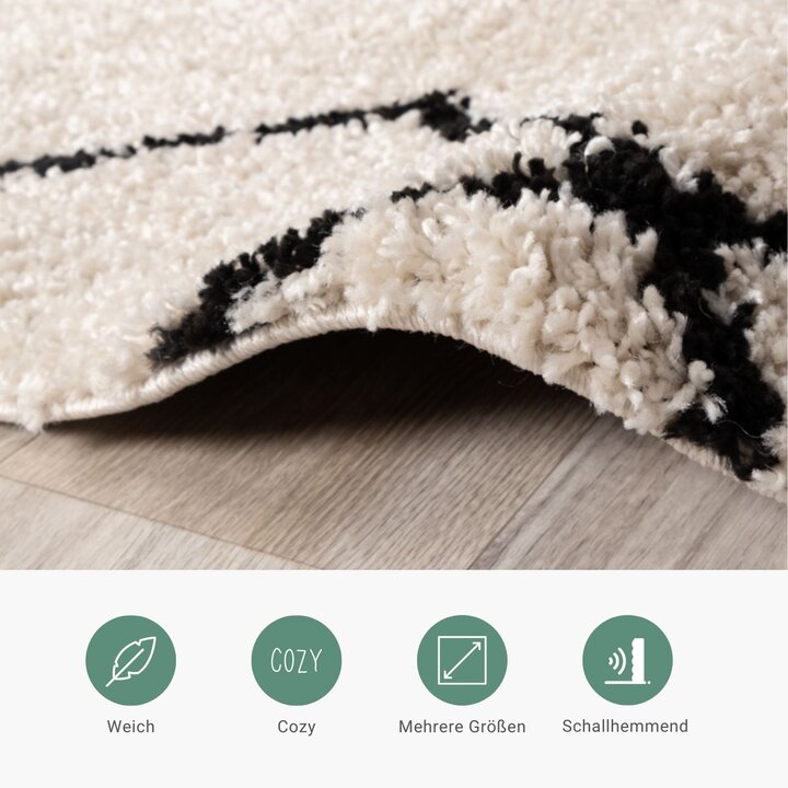 Teppich Hochflor Rund - Grand Diamond Creme Schwarz - 4