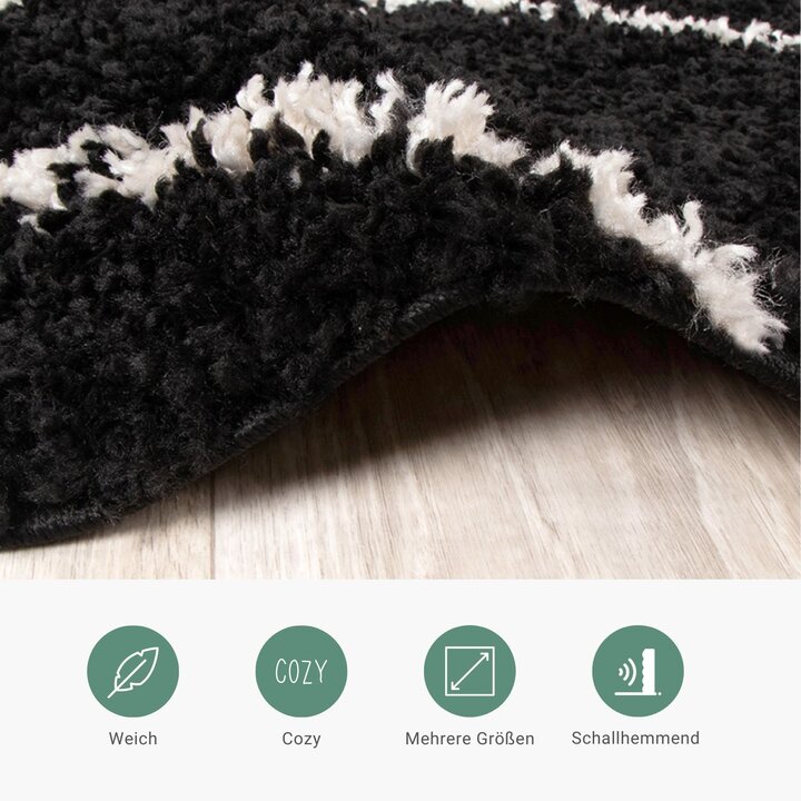 Teppich Hochflor - Grand Lines Schwarz Creme - 4