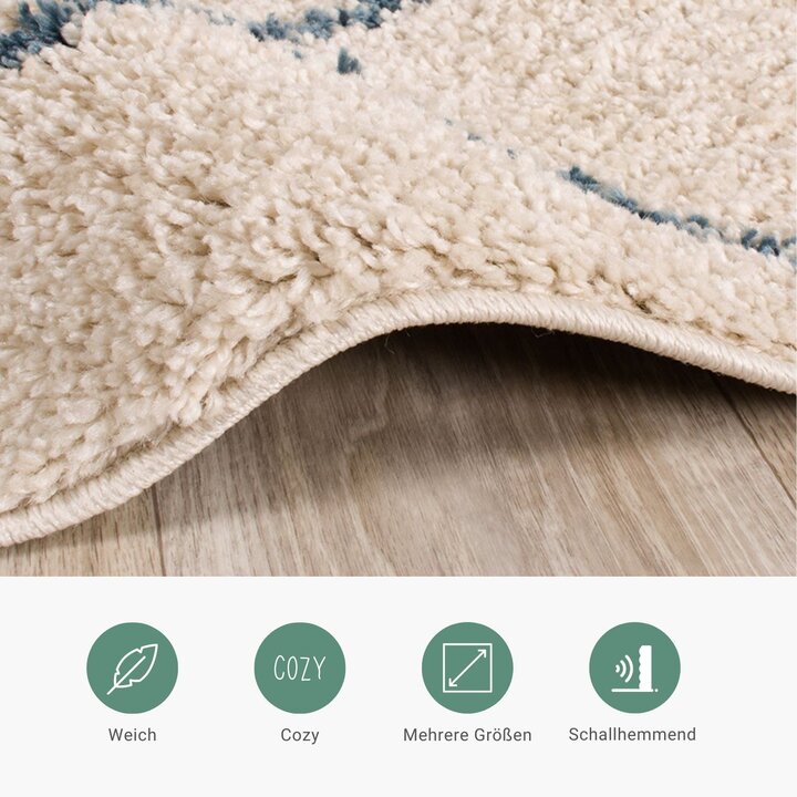 Teppich Hochflor - Grand Lines Creme Blau - 3