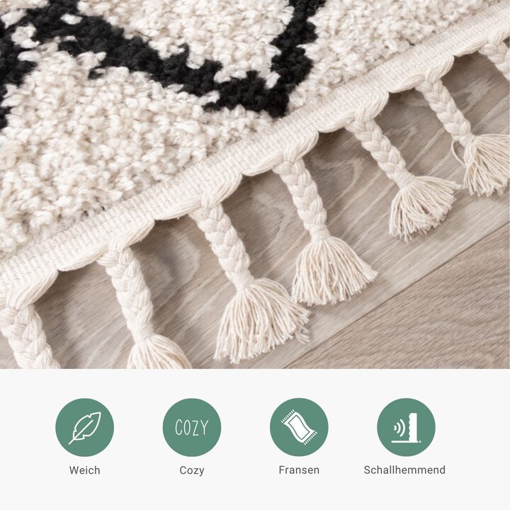 Teppich Hochflor - Grand Diamond Weave Creme Schwarz - 4