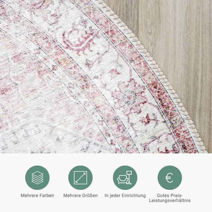 Teppich Vintage Rund - Lago Rot Rosa - 3