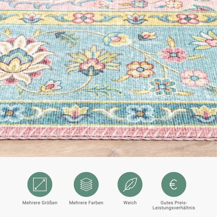 Teppich Vintage - Lily Medaillon Hellblau Türkis - 3