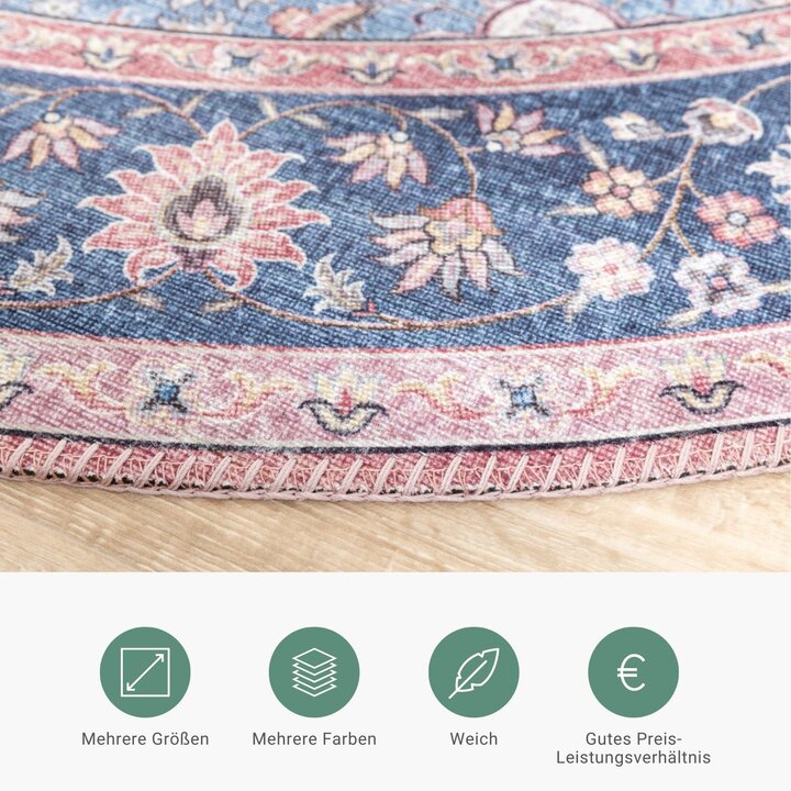 Teppich Vintage Rund - Lily Medaillon Rot Rosa - 3
