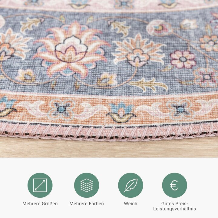 Teppich Vintage Rund - Lily Medaillon Rosa - 3