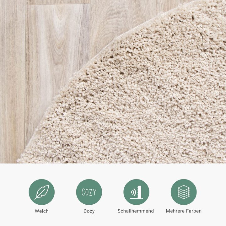 Teppich Hochflor Rund - Lofty Creme Weiß - 3
