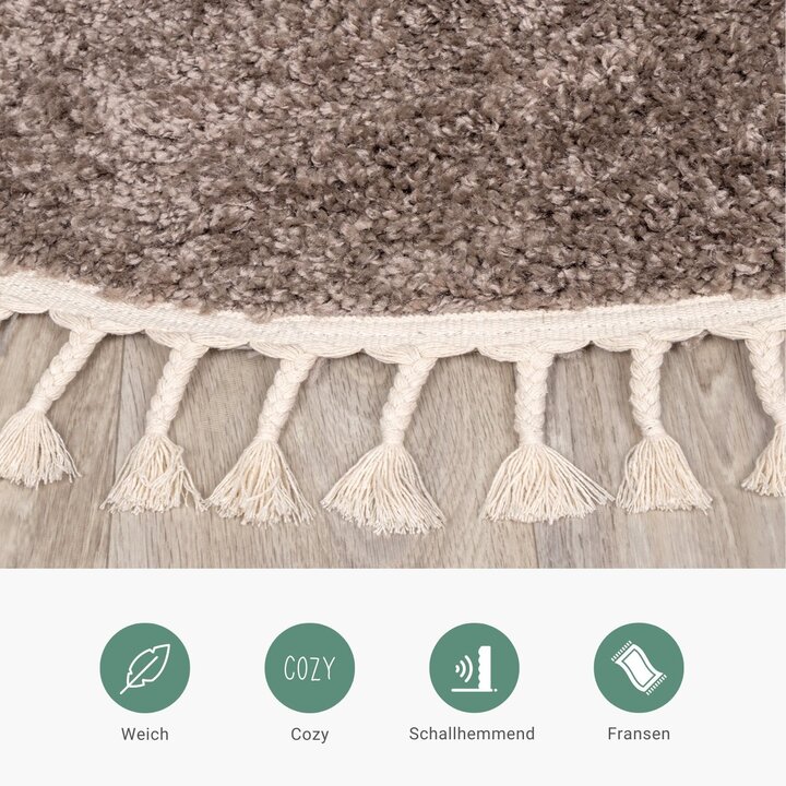 Teppich Hochflor Rund - Lofty Fringe Taupe - 4