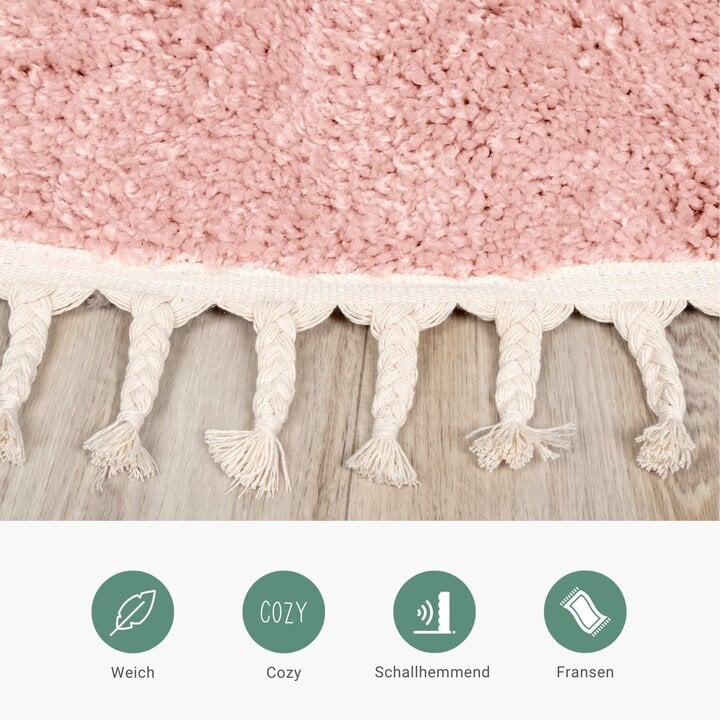 Teppich Hochflor Rund - Lofty Fringe Rosa - 4