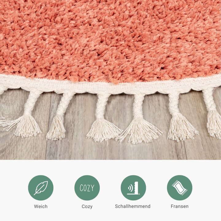 Teppich Hochflor Rund - Lofty Fringe Orange Rosa - 3