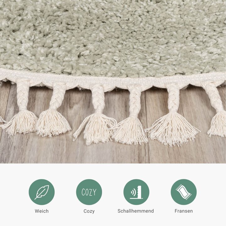 Teppich Hochflor Rund - Lofty Fringe Mint - 4