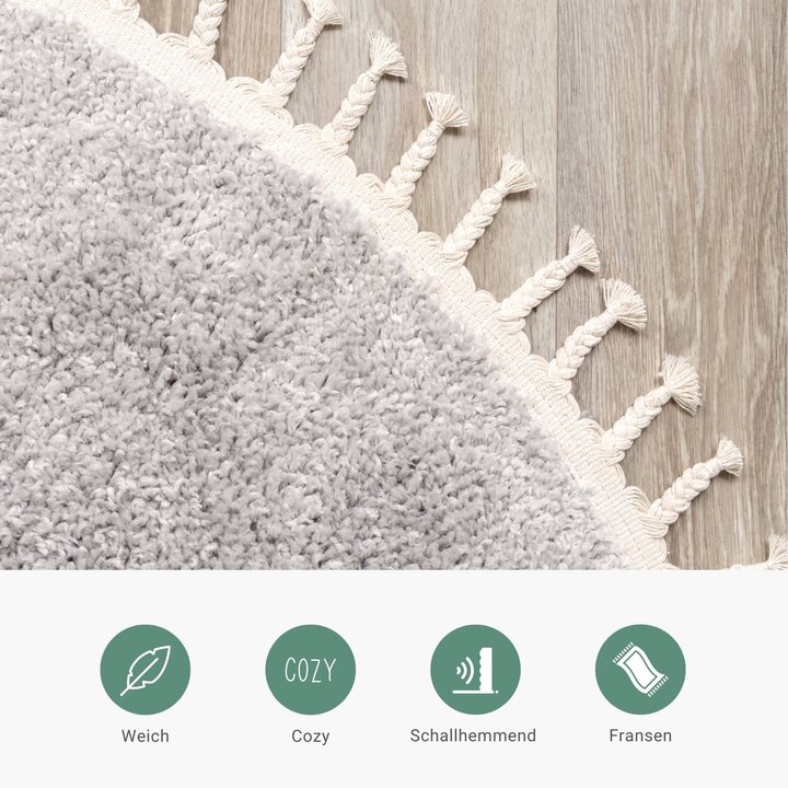 Teppich Hochflor Rund - Lofty Fringe Hellgrau - 3