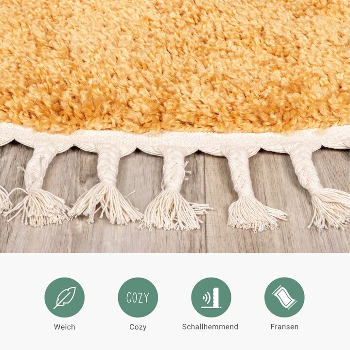 Teppich Hochflor Rund - Lofty Fringe Gelb - 3