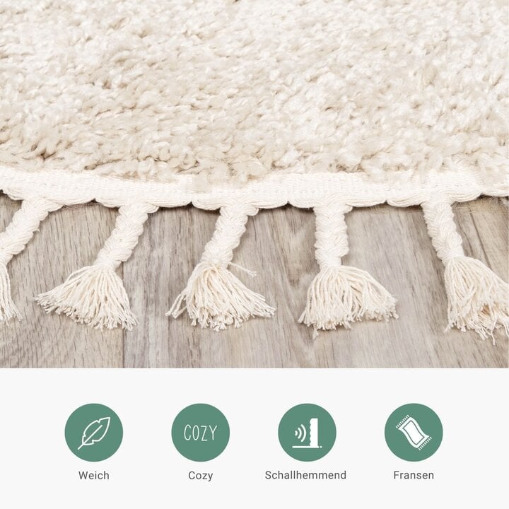 Teppich Hochflor Rund - Lofty Fringe Creme Weiß - 4