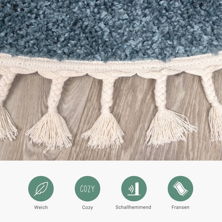 Teppich Hochflor Rund - Lofty Fringe Blau - 3