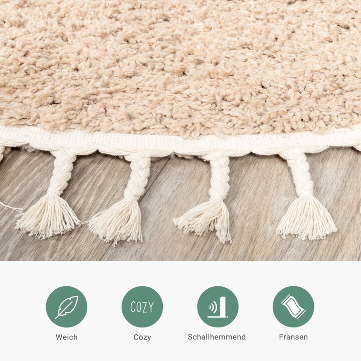 Teppich Hochflor Rund - Lofty Fringe Beige - 3
