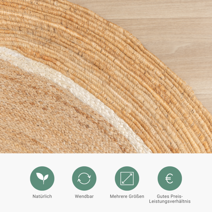 Jute Teppich Rund - Mirai Circle Weiss Natur - 3