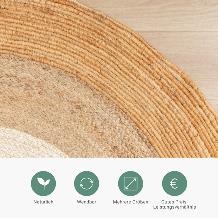 Jute Teppich Rund - Mirai Border Weiss Natur - 3