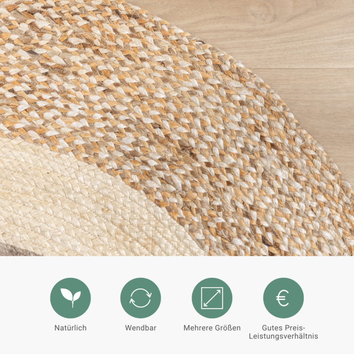 Jute Teppich Rund - Mirai Border Weiss Melange - 3