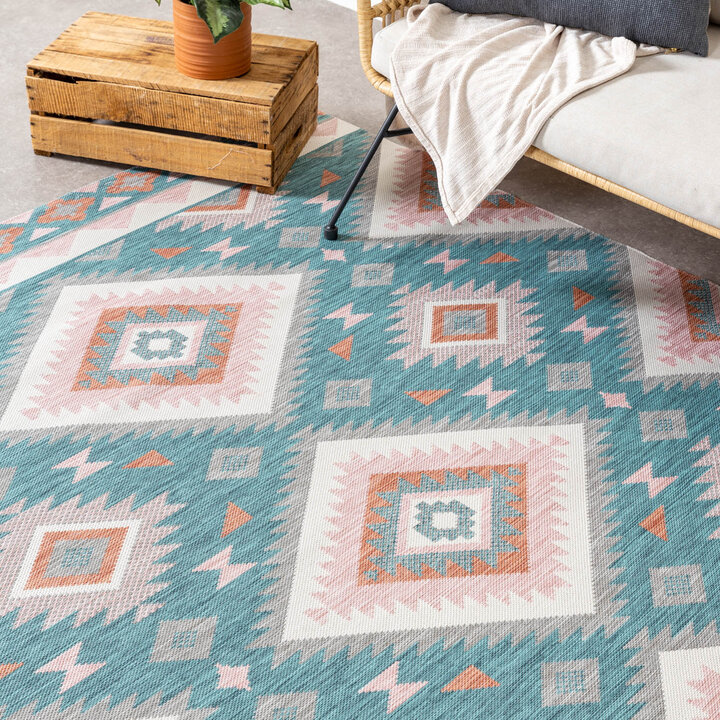 Outdoor Teppich Boho - Vedra Aztec Blau - 2