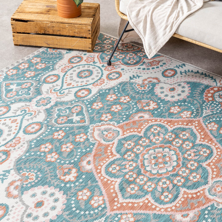 Outdoor Teppich Boho - Vedra Medaillon Blau - 2