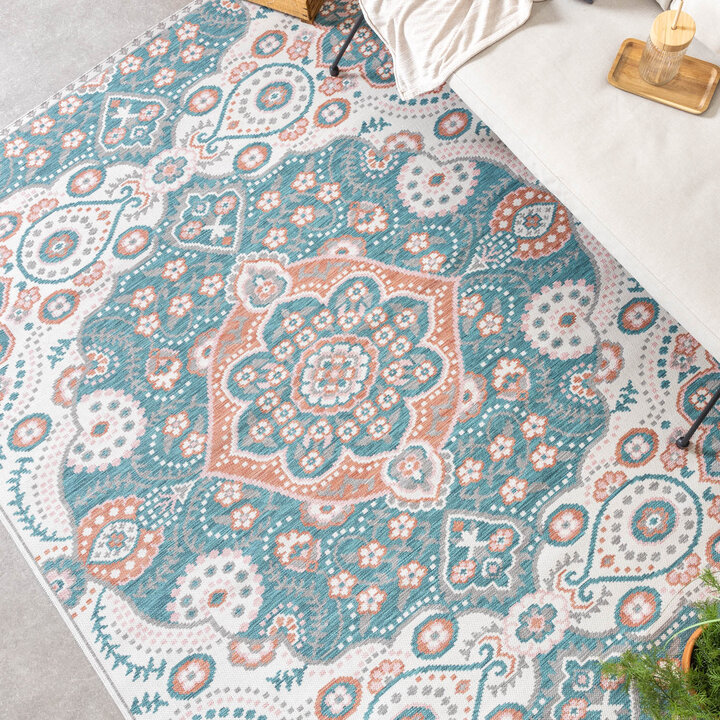 Outdoor Teppich Boho - Vedra Medaillon Blau - 3