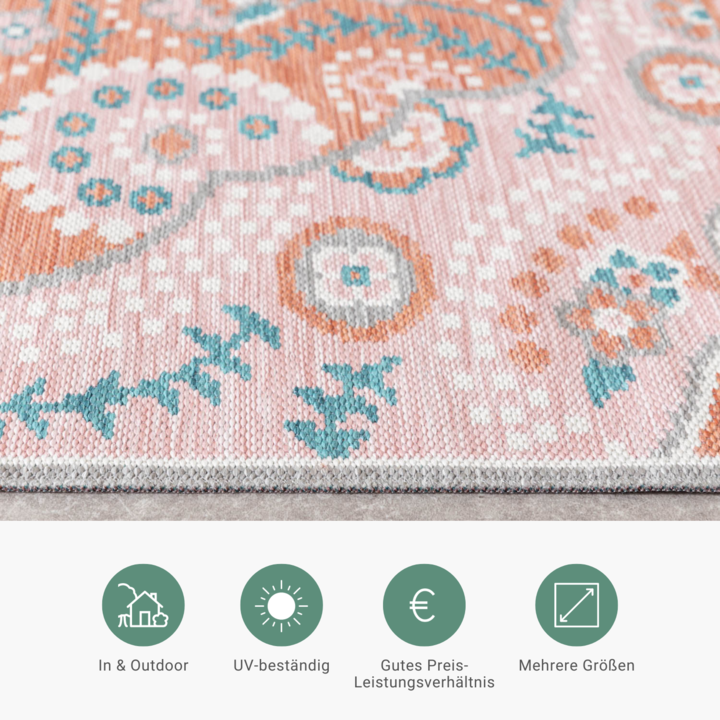 Outdoor Teppich Boho - Vedra Medaillon Rosa - 4