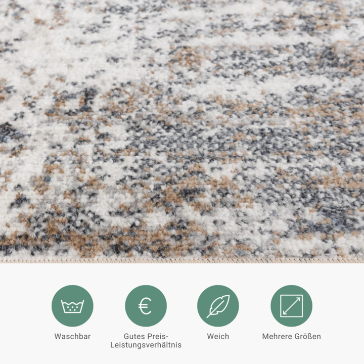 Waschbarer Teppich Abstrakt - Misha Grunge Creme Grau - 4