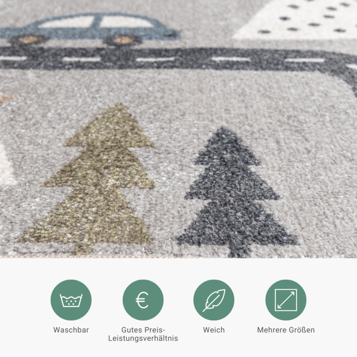 Waschbarer Kinderteppich - Ravi Road Bunt - 4