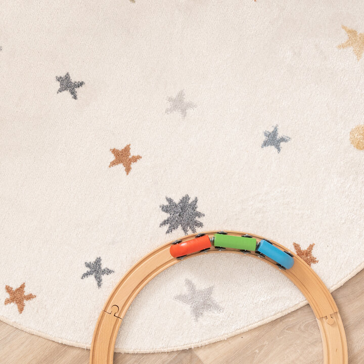 Waschbarer Kinderteppich Rund - Ravi Stars Bunt - 2