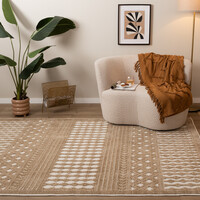 Waschbarer Teppich - Dunya Geo Beige Weiß