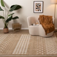Waschbarer Teppich - Dunya Geo Beige Weiß