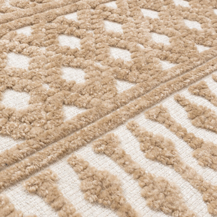 Waschbarer Teppich - Dunya Geo Beige Weiß - 3