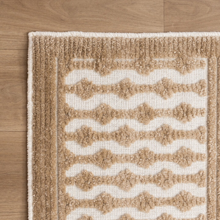 Waschbarer Teppich - Dunya Geo Beige Weiß - 4