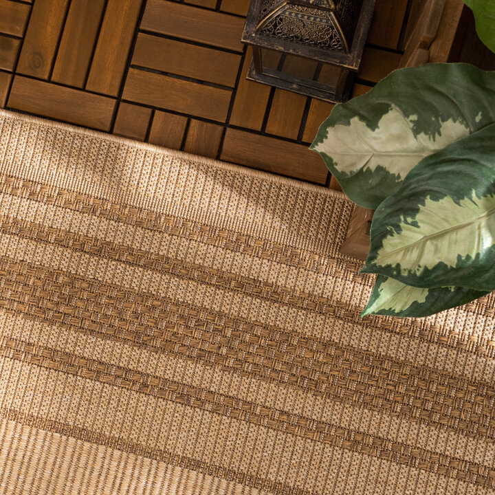 Garten Teppich Jute Mavi Border Creme Braun Volero