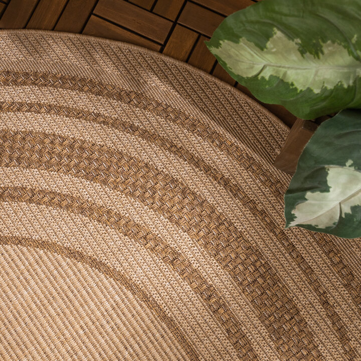 Jute Gartenteppich Rund - Mavi Border Creme Braun - 2